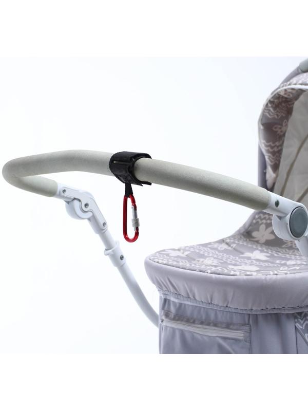 Карабин на липучке для сумки на коляску, металлический, цвет красный