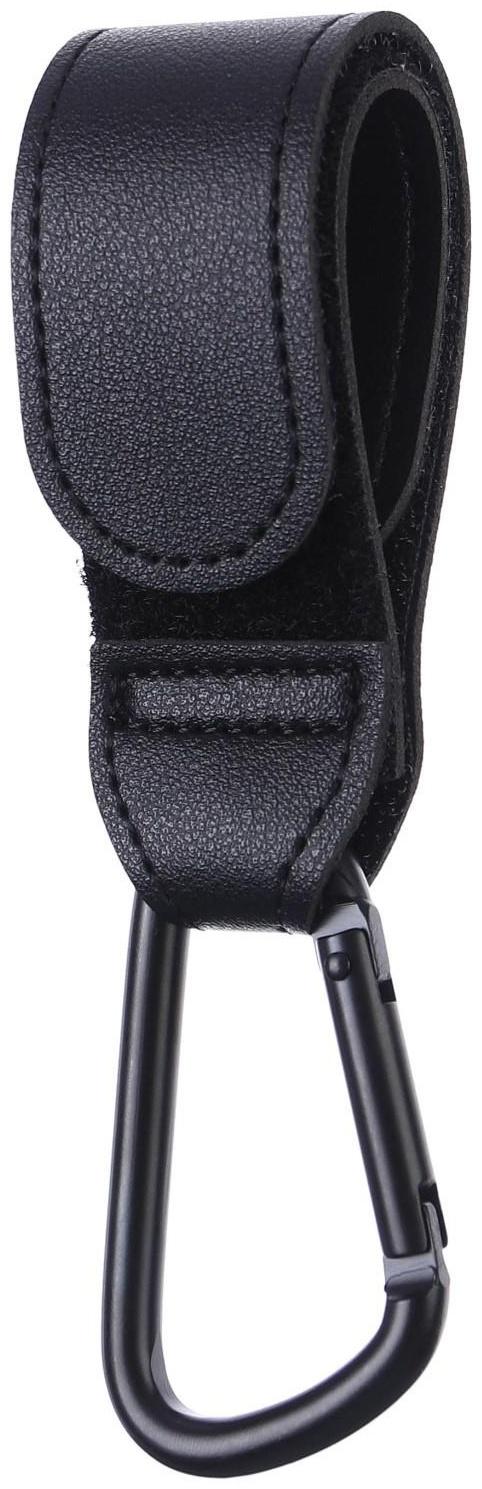 Карабин для сумки на коляску, липучка из экокожи, цвет черный