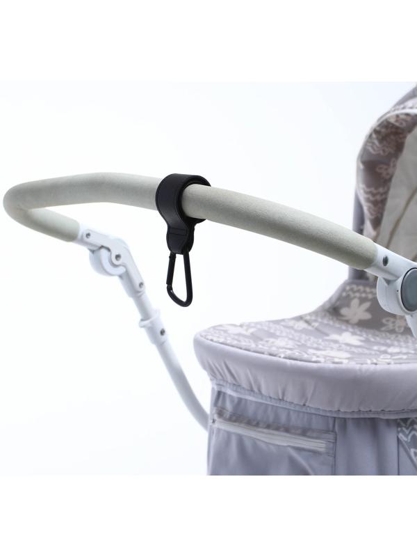 Карабин для сумки на коляску, липучка из экокожи, цвет черный