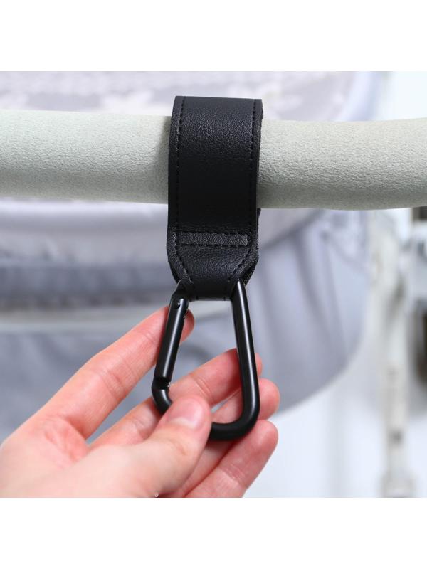 Карабин для сумки на коляску, липучка из экокожи, цвет черный