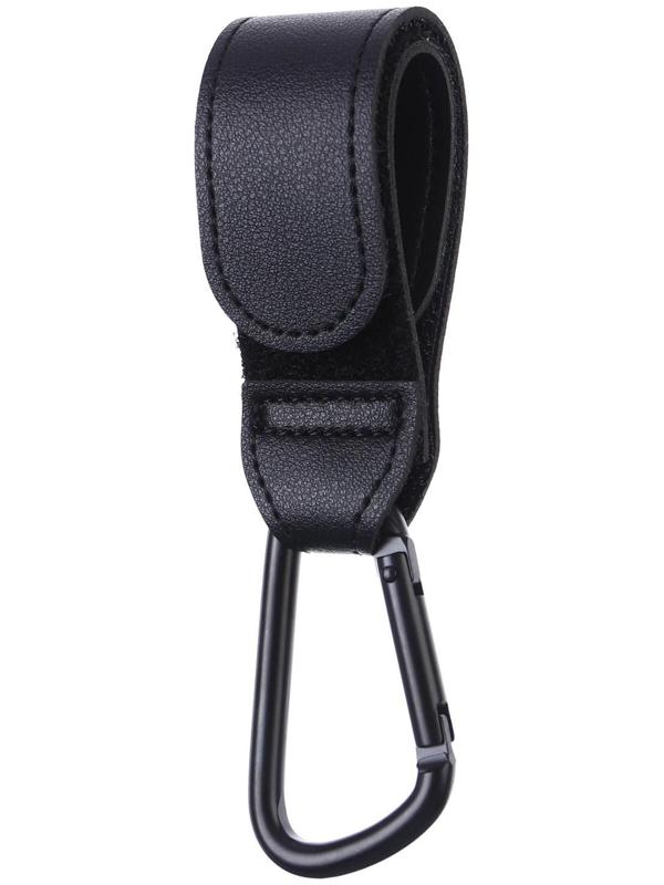 Карабин для сумки на коляску, липучка из экокожи, цвет черный