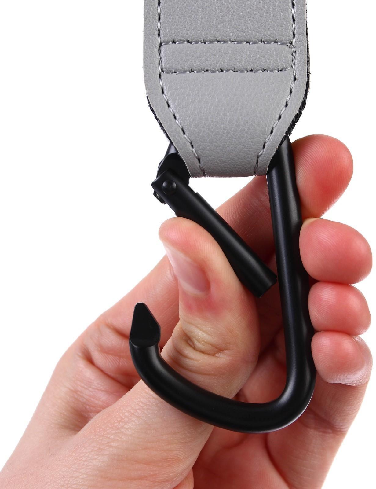 Карабин для сумки на коляску, липучка из экокожи, цвет серый