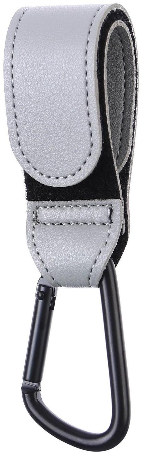 Карабин для сумки на коляску, липучка из экокожи, цвет серый