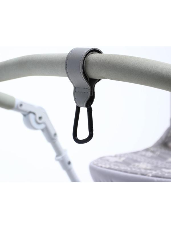 Карабин для сумки на коляску, липучка из экокожи, цвет серый