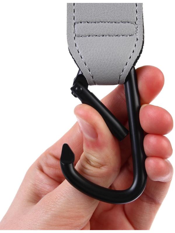 Карабин для сумки на коляску, липучка из экокожи, цвет серый