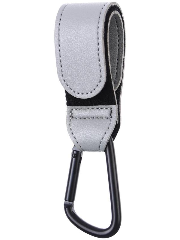 Карабин для сумки на коляску, липучка из экокожи, цвет серый