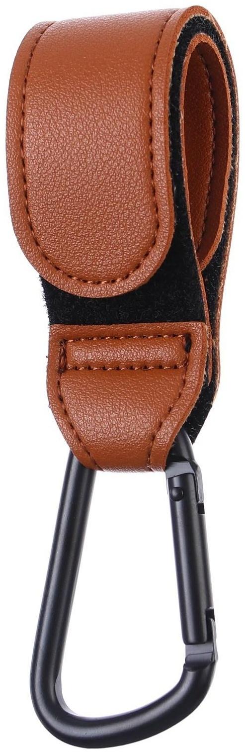 Карабин для сумки на коляску, липучка из экокожи, цвет коричневый