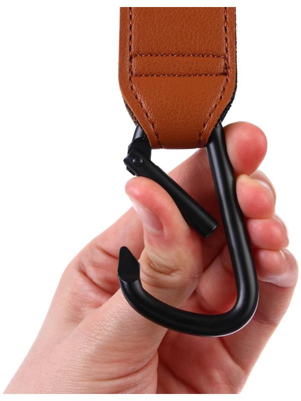 Карабин для сумки на коляску, липучка из экокожи, цвет коричневый