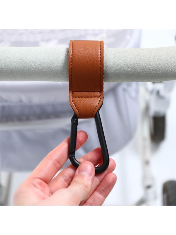 Карабин для сумки на коляску, липучка из экокожи, цвет коричневый