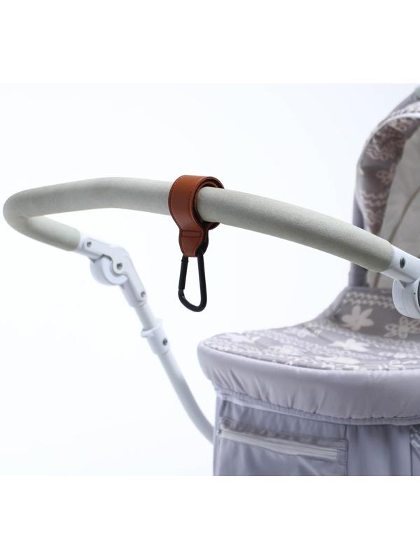 Карабин для сумки на коляску, липучка из экокожи, цвет коричневый