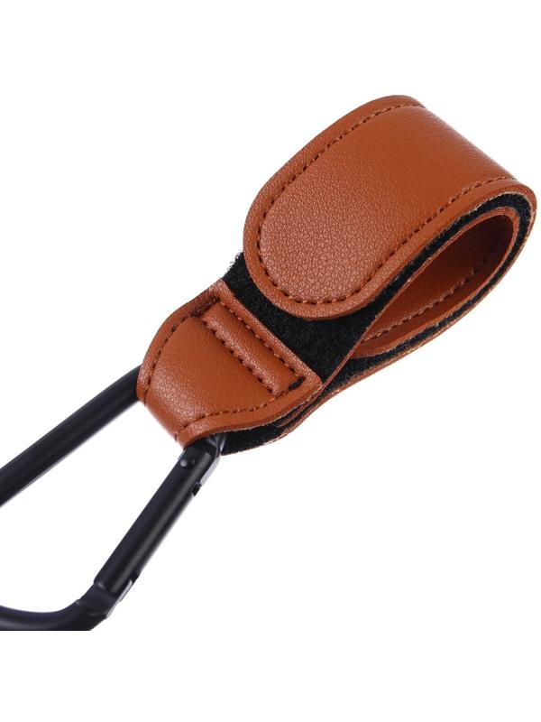 Карабин для сумки на коляску, липучка из экокожи, цвет коричневый