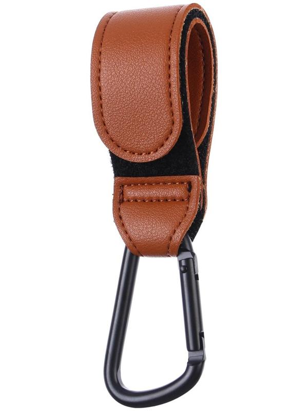 Карабин для сумки на коляску, липучка из экокожи, цвет коричневый