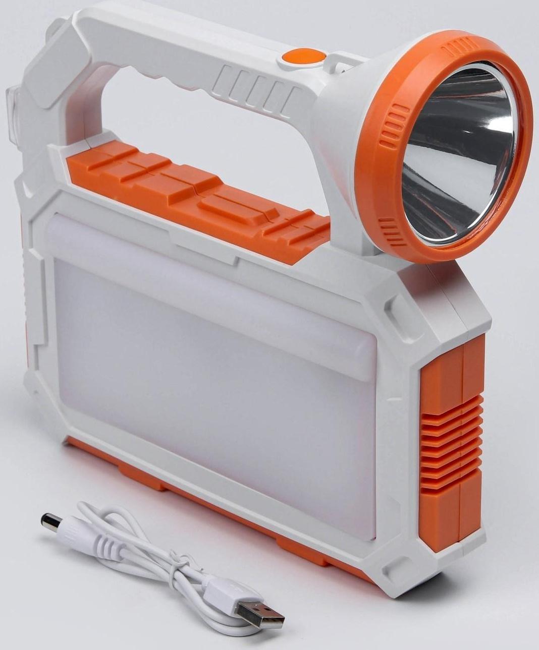 Фонарь прожекторный аккумуляторный, 5 Вт, 7200 мАч, XPG, IP65,солнечная батарея,21.4х20.5 см   93840