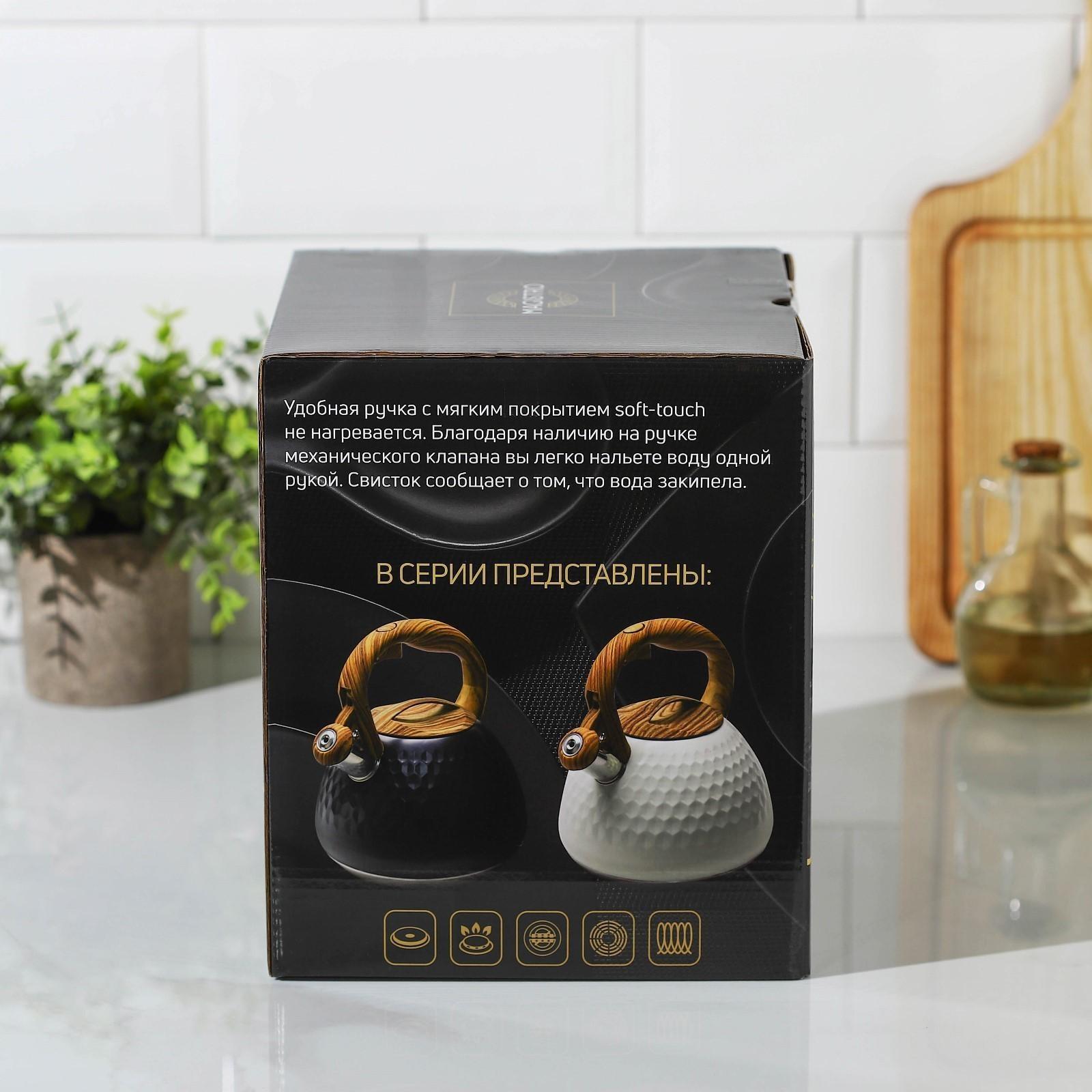 Чайник со свистком из нержавеющей стали Magistro Heat, 3 л, ТРС, индукция, ручка soft-touch, цвет чёрный