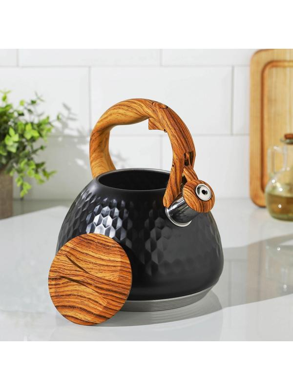 Чайник со свистком из нержавеющей стали Magistro Heat, 3 л, ТРС, индукция, ручка soft-touch, цвет чёрный