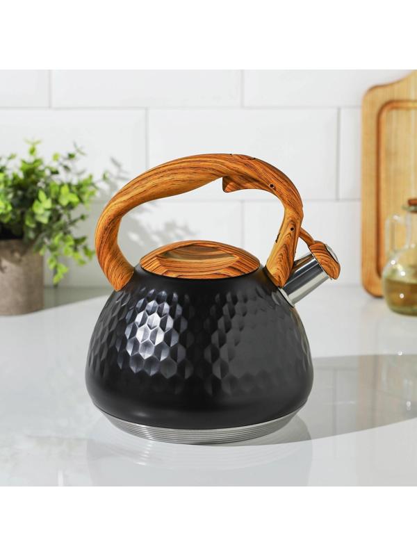 Чайник со свистком из нержавеющей стали Magistro Heat, 3 л, ТРС, индукция, ручка soft-touch, цвет чёрный