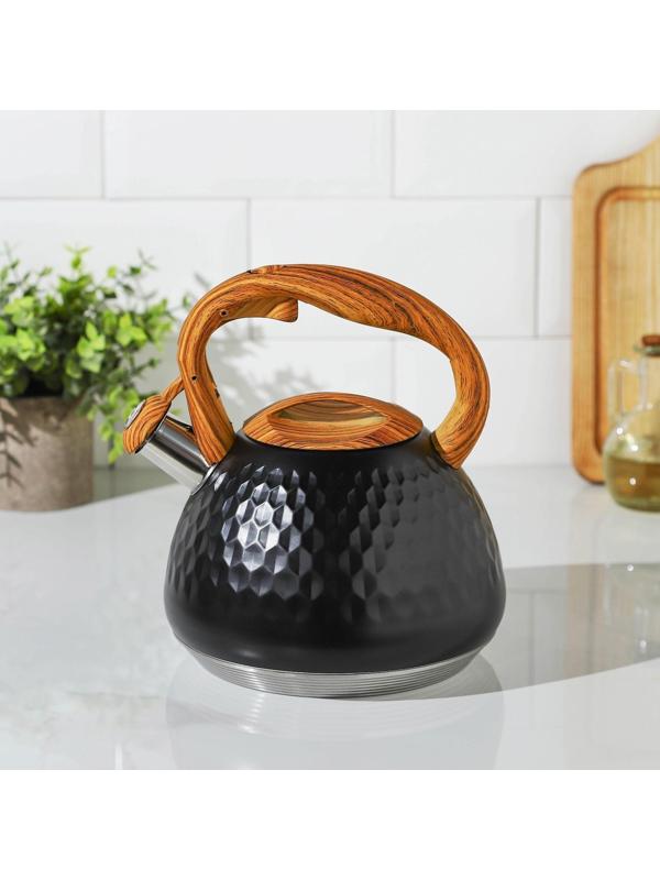 Чайник со свистком из нержавеющей стали Magistro Heat, 3 л, ТРС, индукция, ручка soft-touch, цвет чёрный