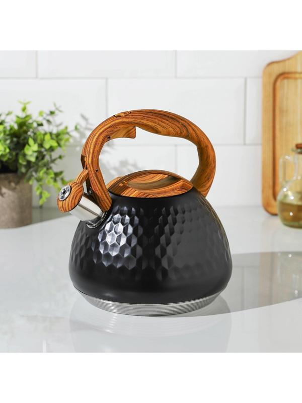 Чайник со свистком из нержавеющей стали Magistro Heat, 3 л, ТРС, индукция, ручка soft-touch, цвет чёрный