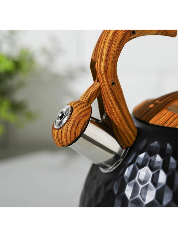 Чайник со свистком из нержавеющей стали Magistro Heat, 3 л, ТРС, индукция, ручка soft-touch, цвет чёрный