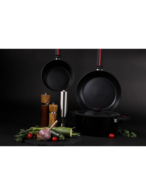 Ковш Magistro Flame, d=20 см, h=8,8 см, с крышкой, антипригарное покрытие, индукция