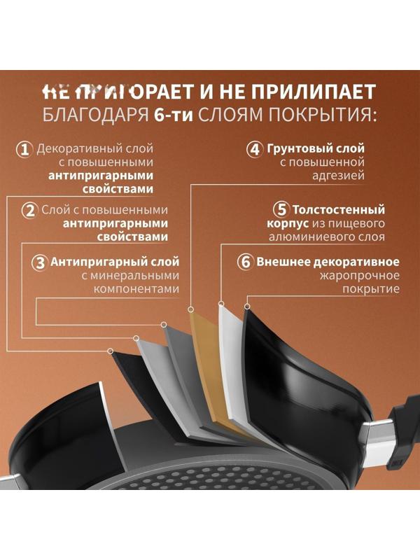 Кастрюля Magistro Flame, 2,3 л, d=20 см, h=8,8 см, крышка со сливом, антипригарное покрытие, индукция