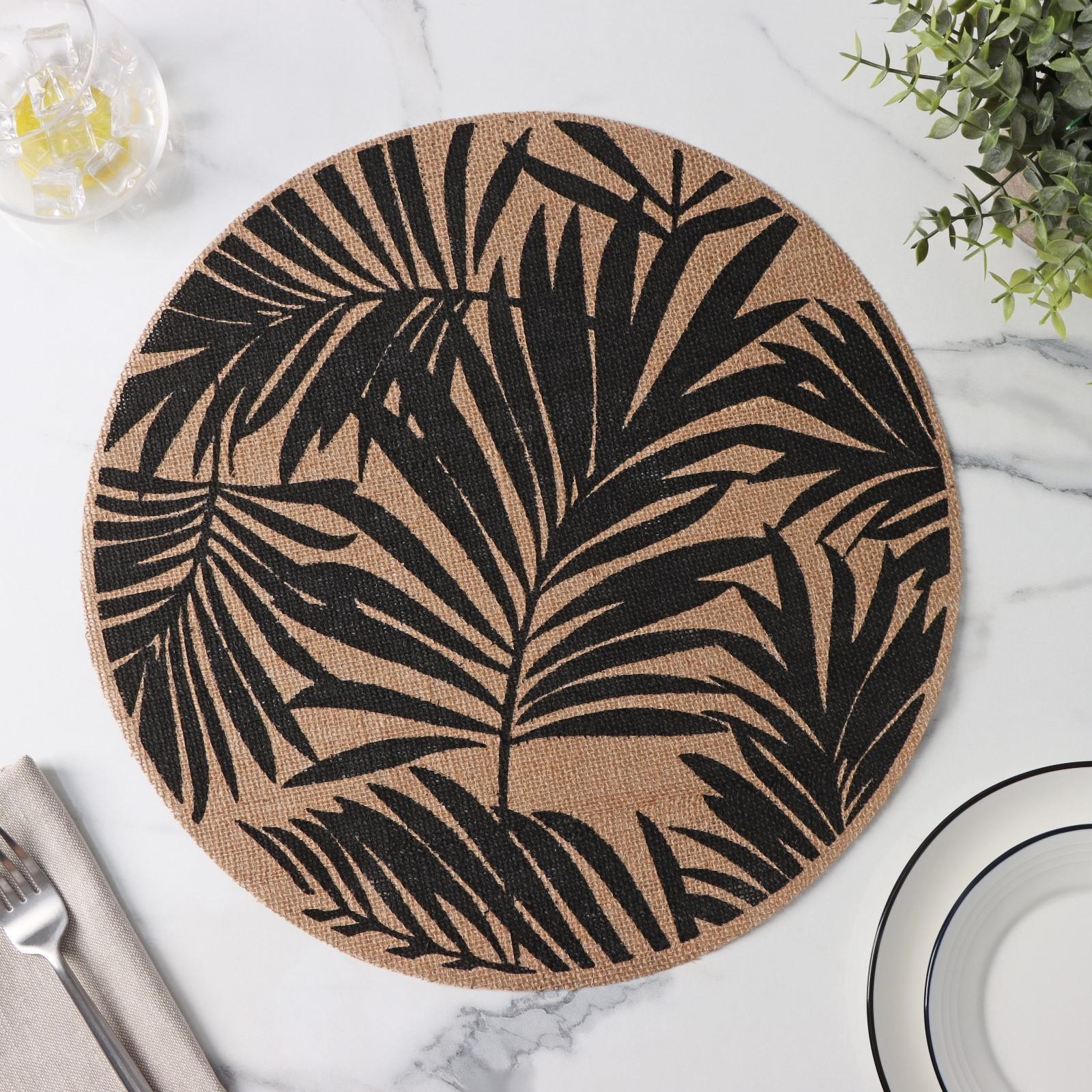 Набор салфеток сервировочных на стол Доляна «Листья», d=28 см, цвет чёрный