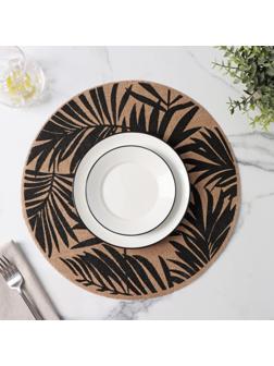 Набор салфеток сервировочных на стол Доляна «Листья», d=28 см, цвет чёрный