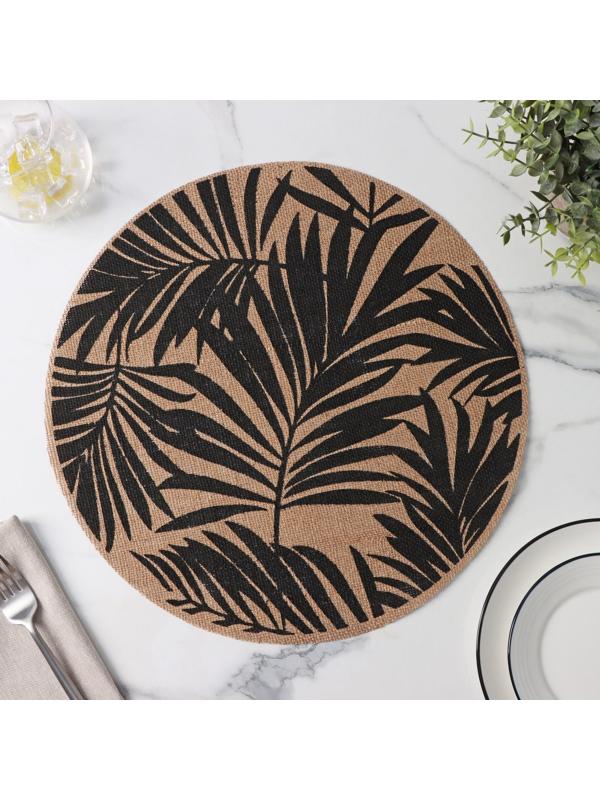 Набор салфеток сервировочных на стол Доляна «Листья», d=28 см, цвет чёрный