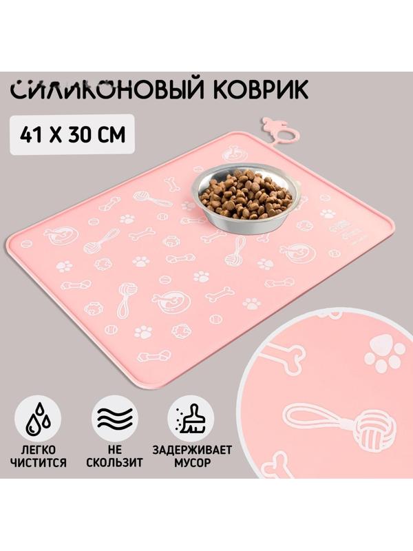 Коврик силиконовый под миску «Паттерн», 30х40 см, розовый
