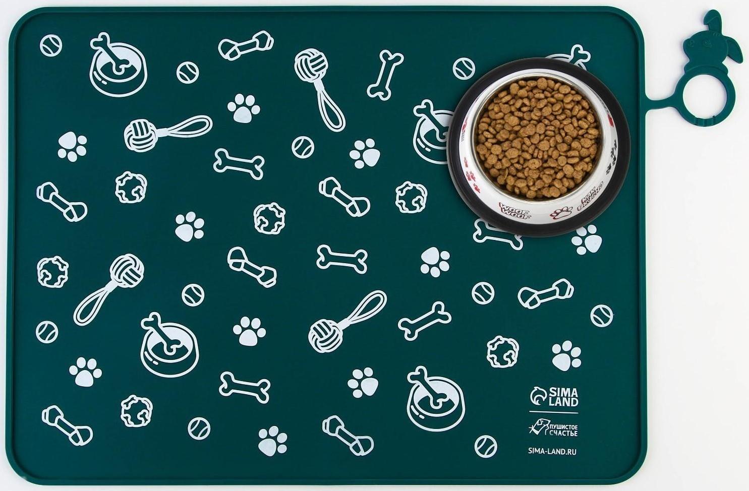 Коврик силиконовый под миску «Паттерн», 30х40 см, зеленый