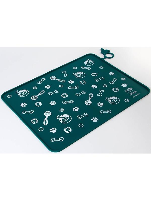 Коврик силиконовый под миску «Паттерн», 30х40 см, зеленый