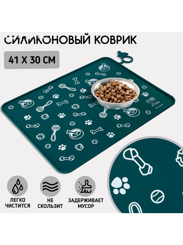 Коврик силиконовый под миску «Паттерн», 30х40 см, зеленый