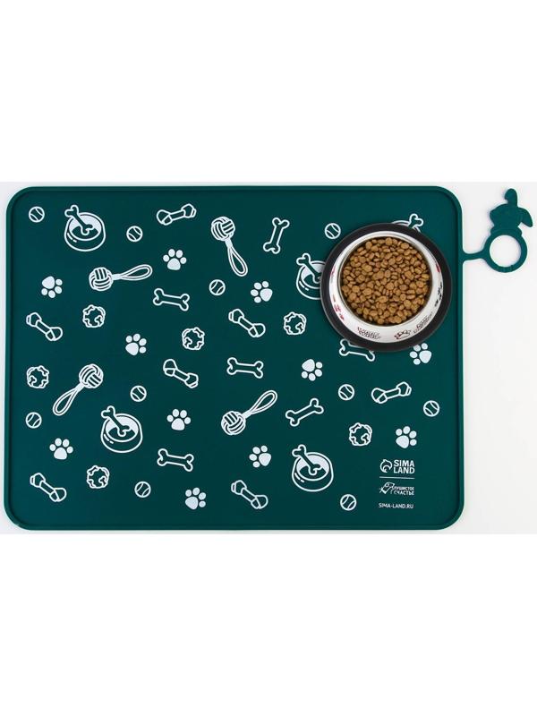 Коврик силиконовый под миску «Паттерн», 30х40 см, зеленый