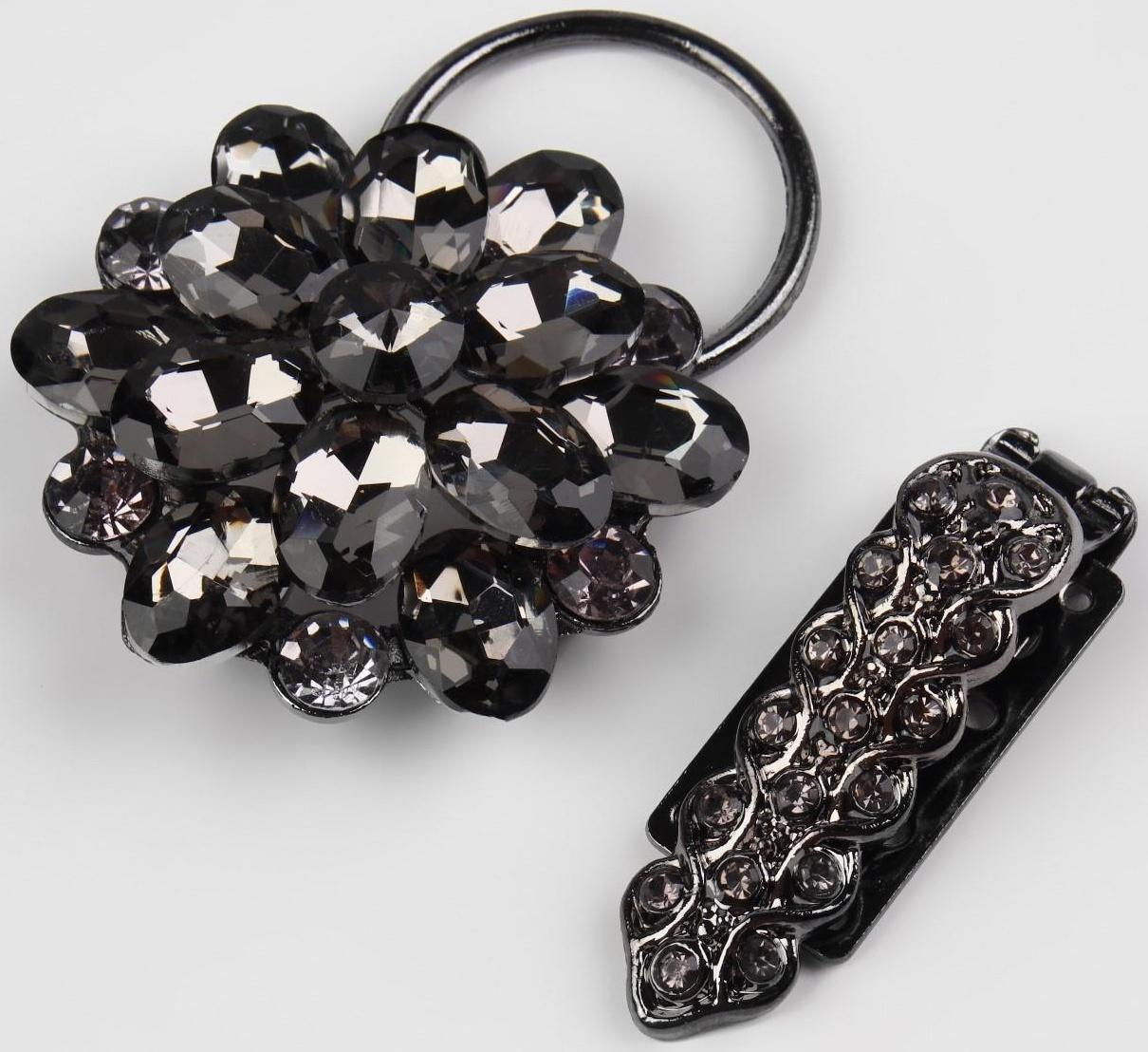 Декоративная застёжка «Стеклянный цветок», 10,5 × 5 см, цвет чёрный