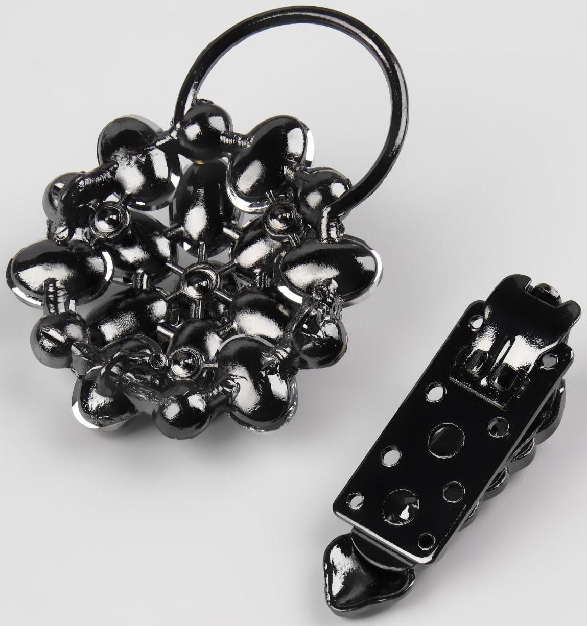 Декоративная застёжка «Стеклянный цветок», 10,5 × 5 см, цвет чёрный