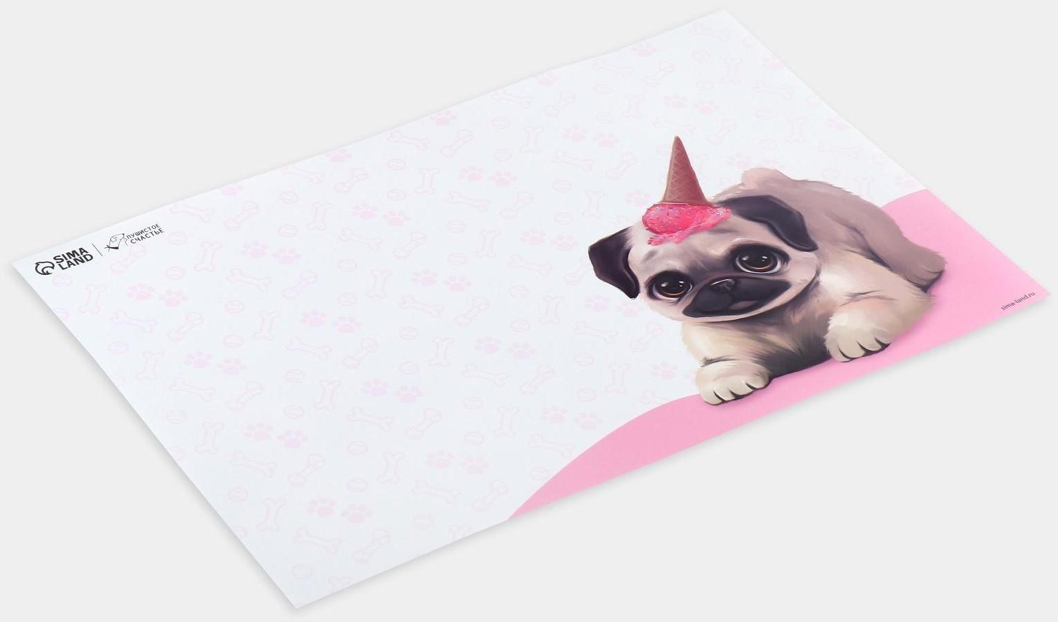 Коврик под миску «Мопс», 43х28см