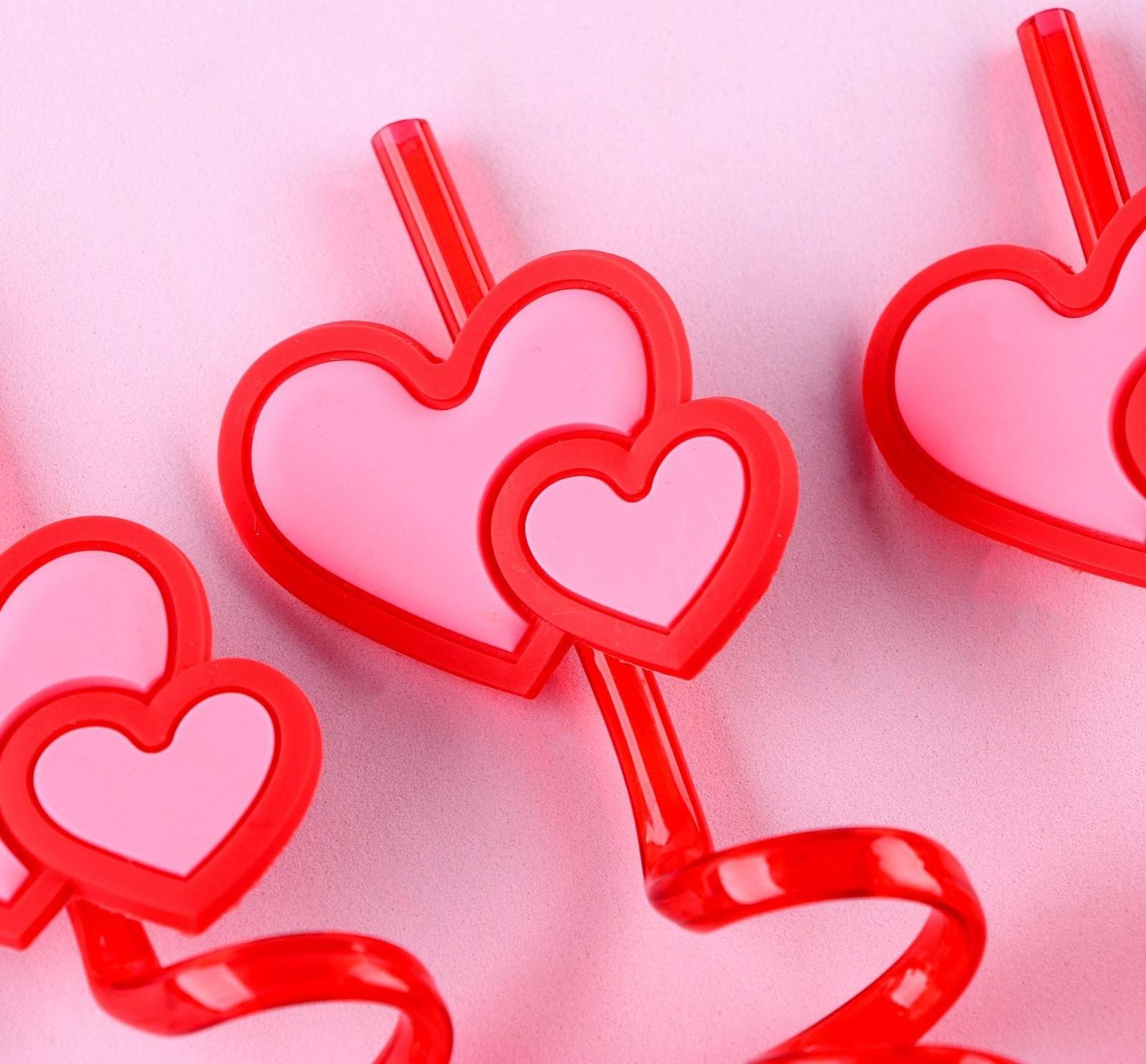 Трубочки для коктейля пластиковые «Сердца», в наборе 4 штуки