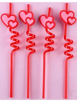 Трубочки для коктейля пластиковые «Сердца», в наборе 4 штуки