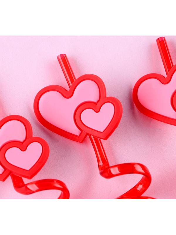 Трубочки для коктейля пластиковые «Сердца», в наборе 4 штуки
