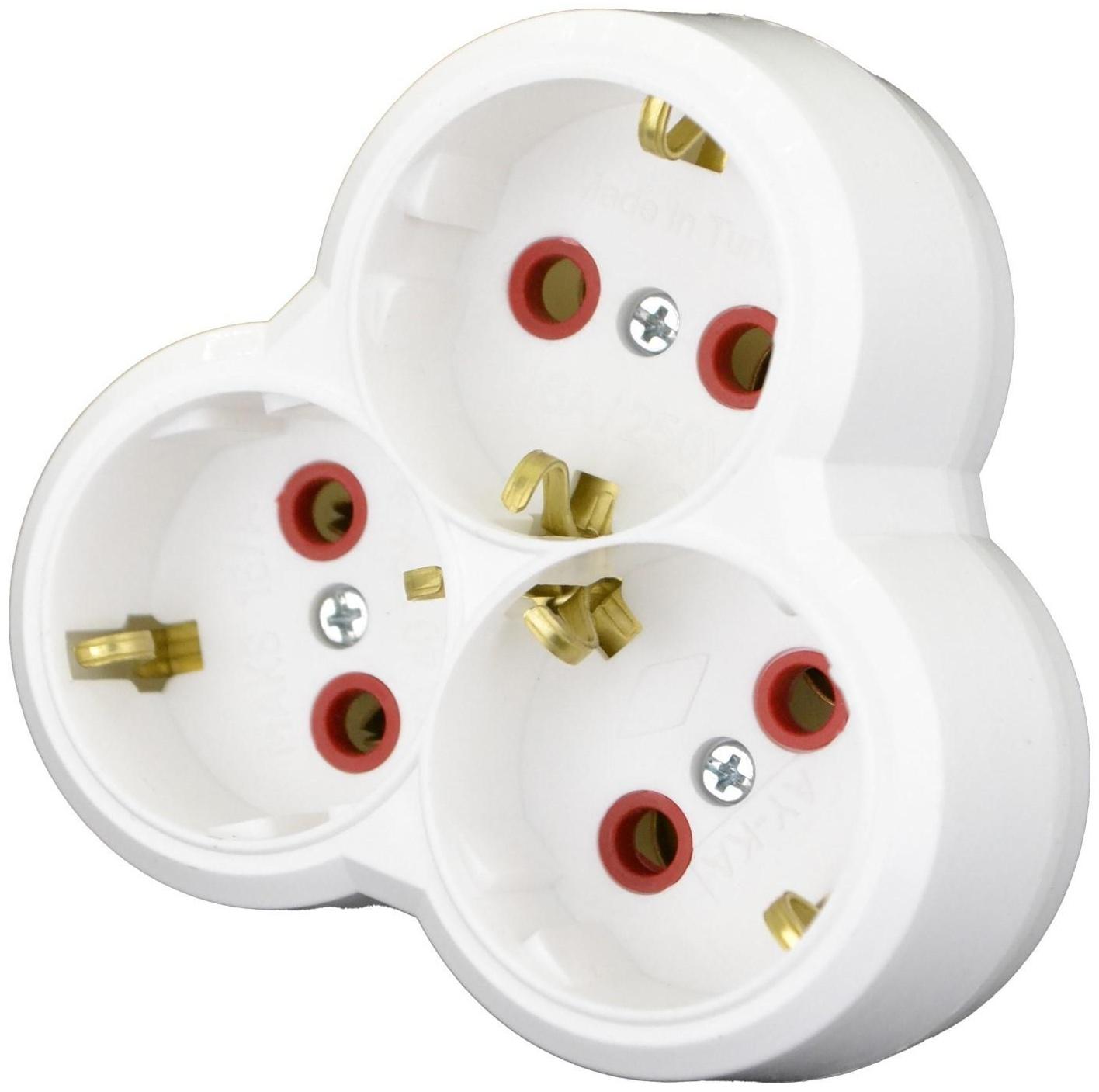 Разветвитель AY-KA на 3 розетки круглый с/з белый