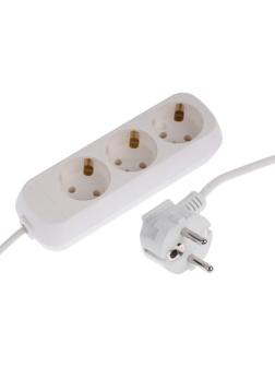 Удлинитель 3 розетки, 1.7 м, 10 А, 2200 Вт, ПВС 3х0.75 мм2, с з/к, белый