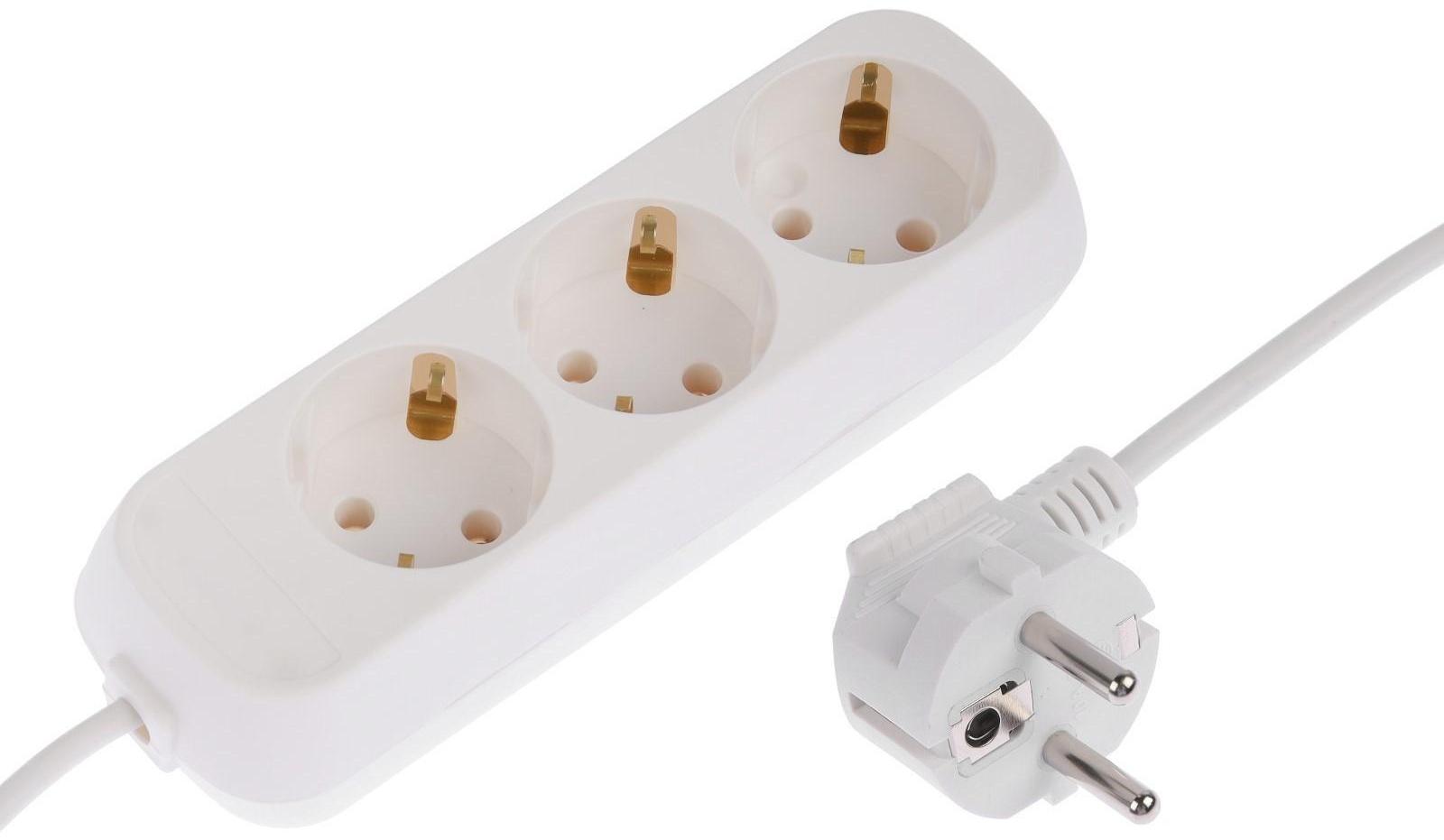 Удлинитель 3 розетки, 10 м, 10 А, 2200 Вт, ПВС 3х0.75 мм2, с з/к, белый
