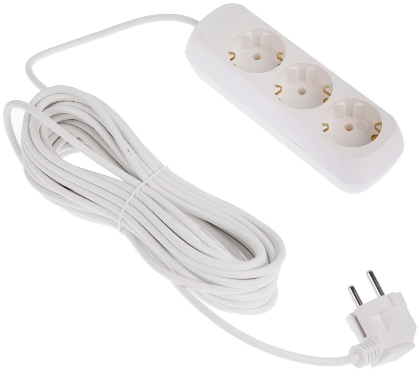 Удлинитель 3 розетки, 10 м, 10 А, 2200 Вт, ПВС 3х0.75 мм2, с з/к, белый