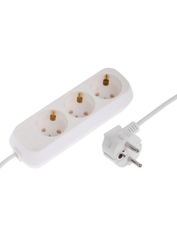 Удлинитель 3 розетки, 10 м, 10 А, 2200 Вт, ПВС 3х0.75 мм2, с з/к, белый