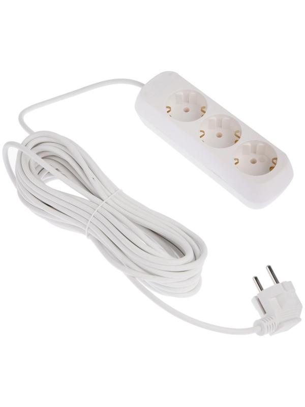 Удлинитель 3 розетки, 10 м, 10 А, 2200 Вт, ПВС 3х0.75 мм2, с з/к, белый