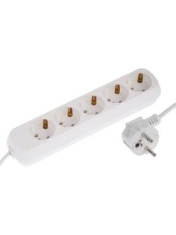 Удлинитель 5 розеток, 5 м, 10 А, 2200 Вт, ПВС 3х0.75 мм2, с з/к, белый