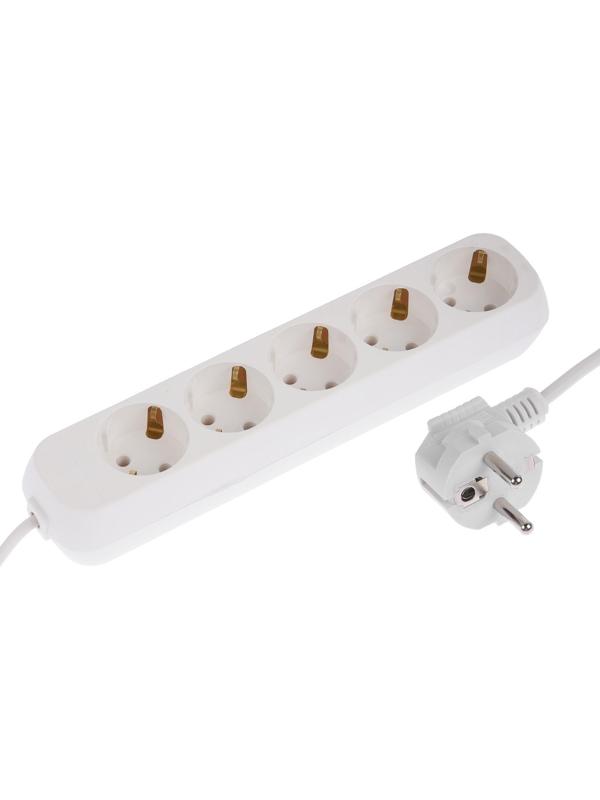 Удлинитель 5 розеток, 5 м, 10 А, 2200 Вт, ПВС 3х0.75 мм2, с з/к, белый
