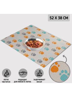 Коврик под миску «Лапки светлые», 52х38х0,3см