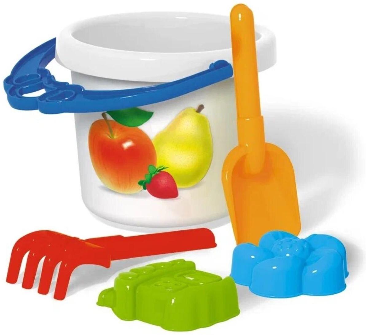 Набор для игры в песке № 122: ведро 0,8 л, совок 19 см, грабли 19 см, 2 формочки