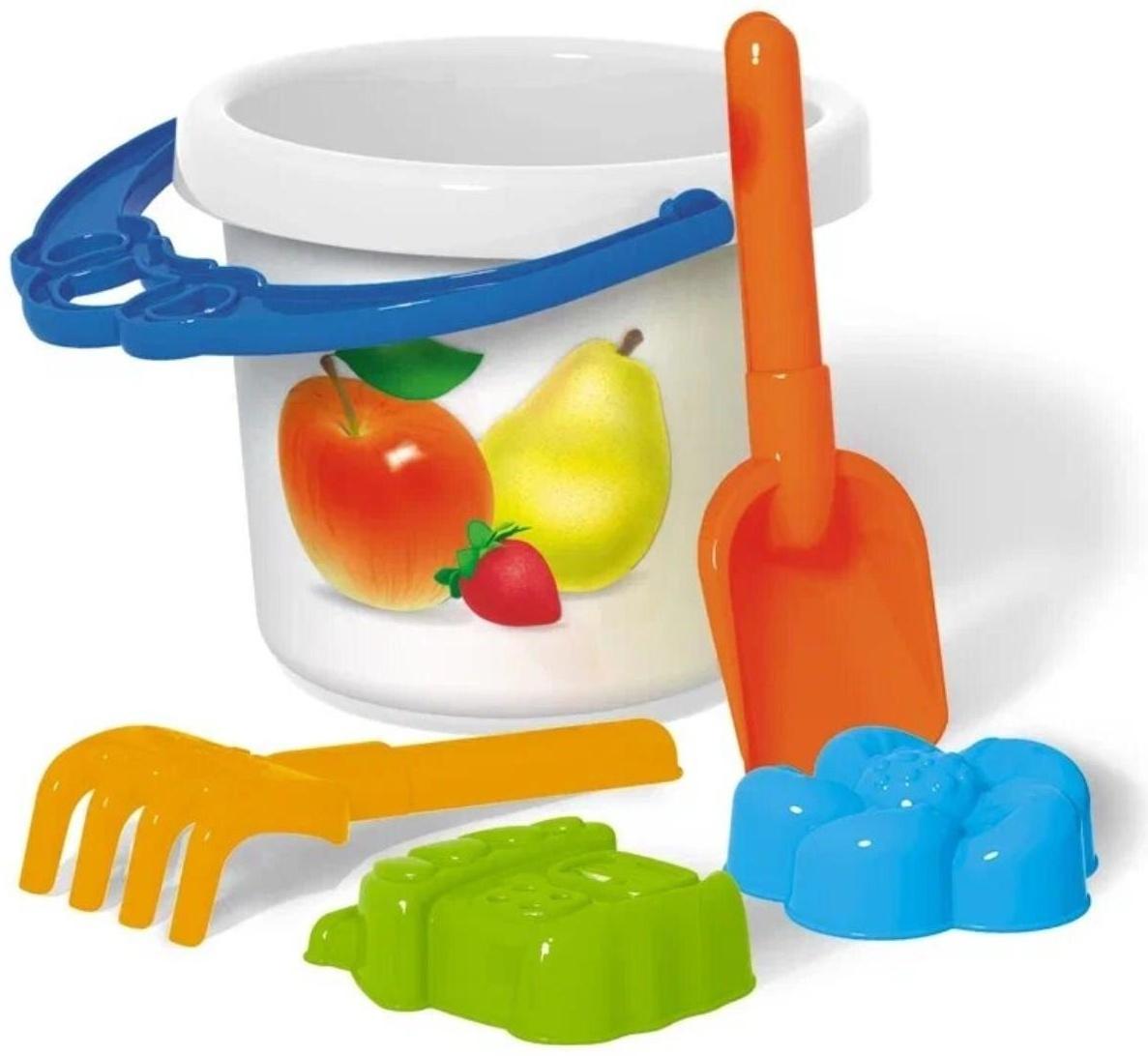 Набор для игры в песке № 122: ведро 0,8 л, совок 19 см, грабли 19 см, 2 формочки